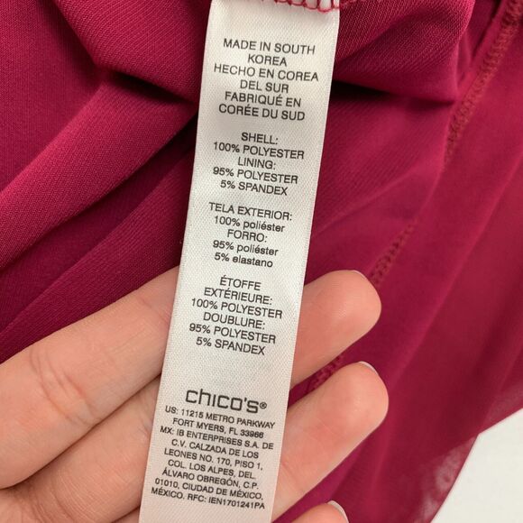 Chicos Blouse Womens 0 Wine Berry Layered V Neck Overlay Quarter Wide Sleeve - Picture 11 of 14